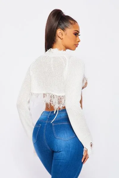 Catch a Glimpse Distressed Frayed Micro Crop Top - Ivory -