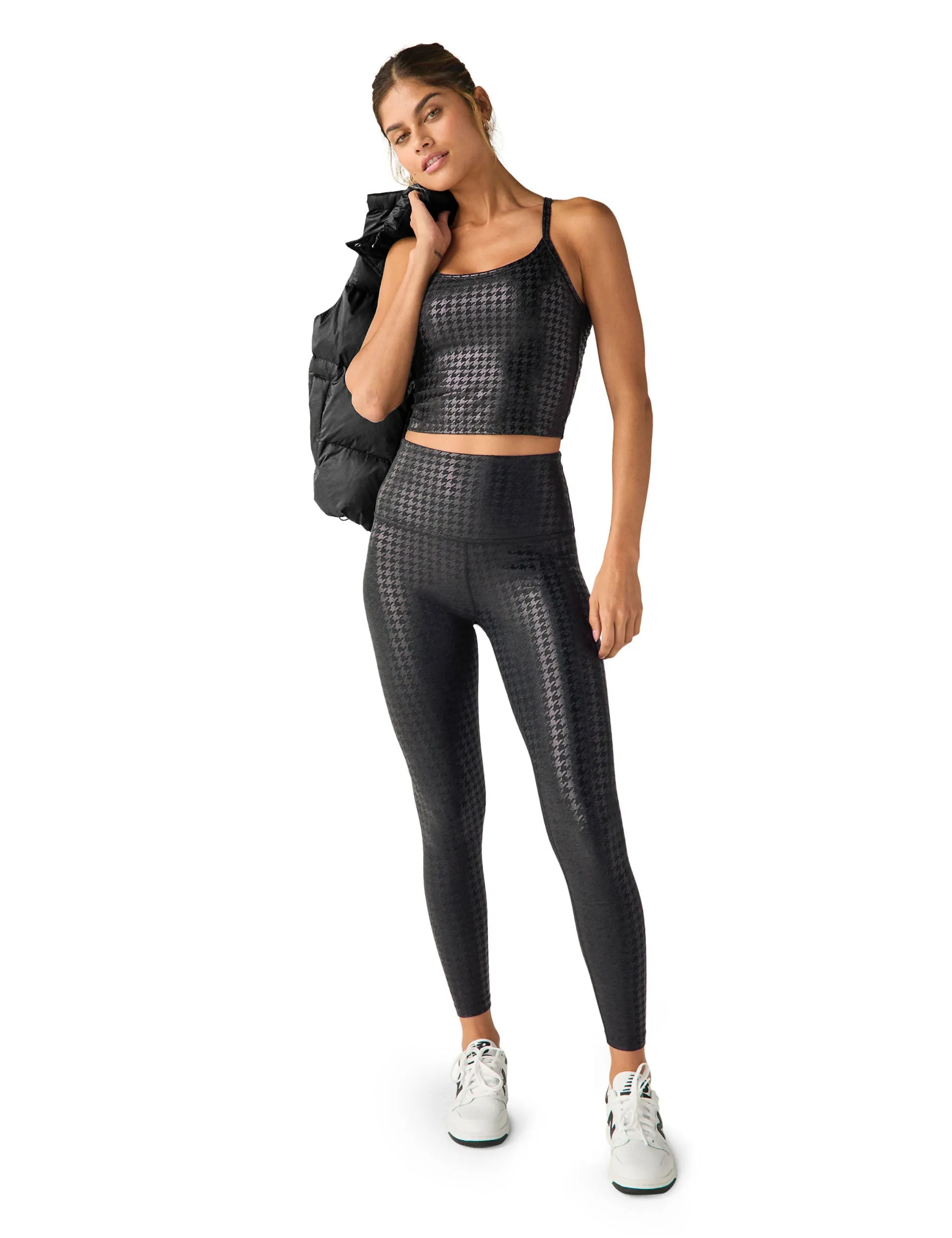 CAUGHT IN THE MIDI HIGH WAISTED LEGGINGHOUNDSTOOTH BLACK