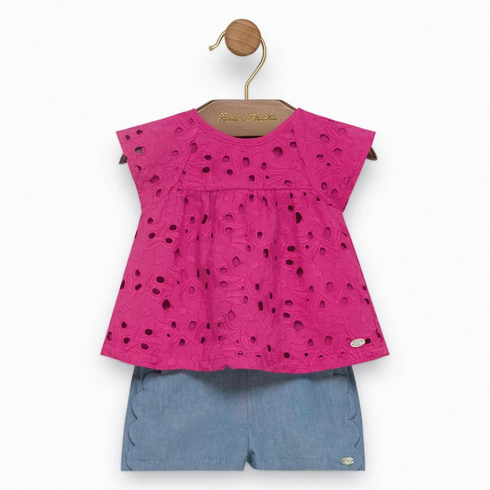 Chambray Scalloped Shorts