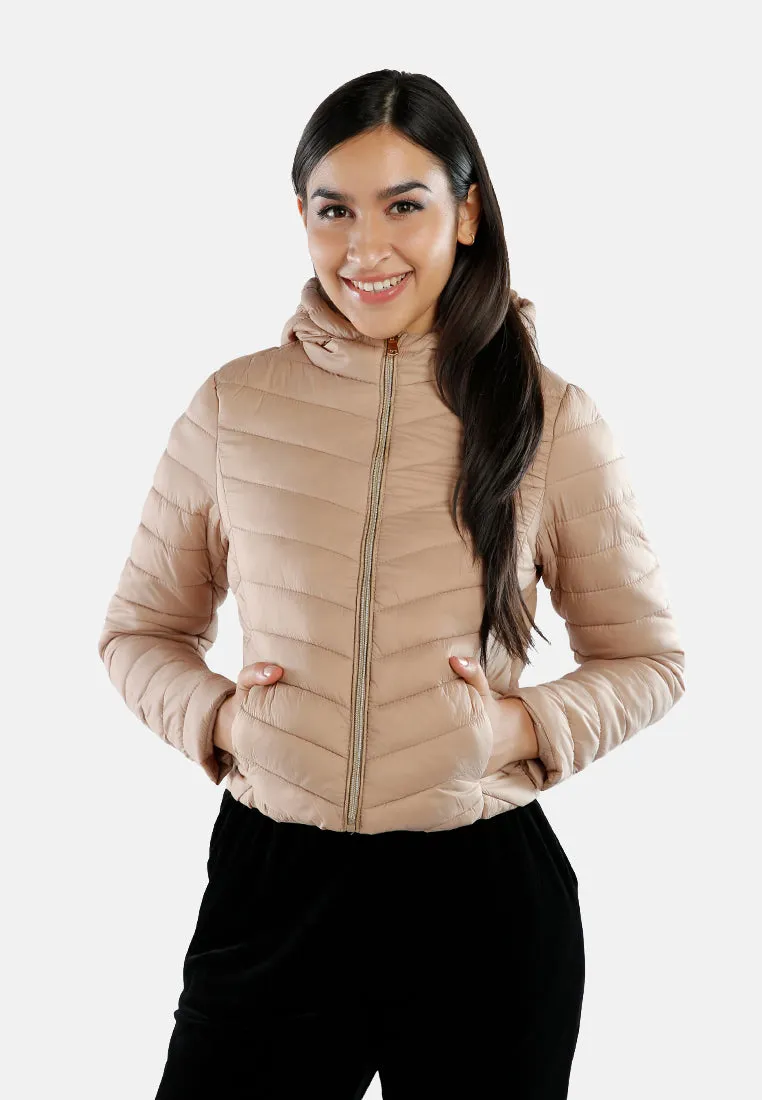 Chevron Pattern Puffer Hoodie