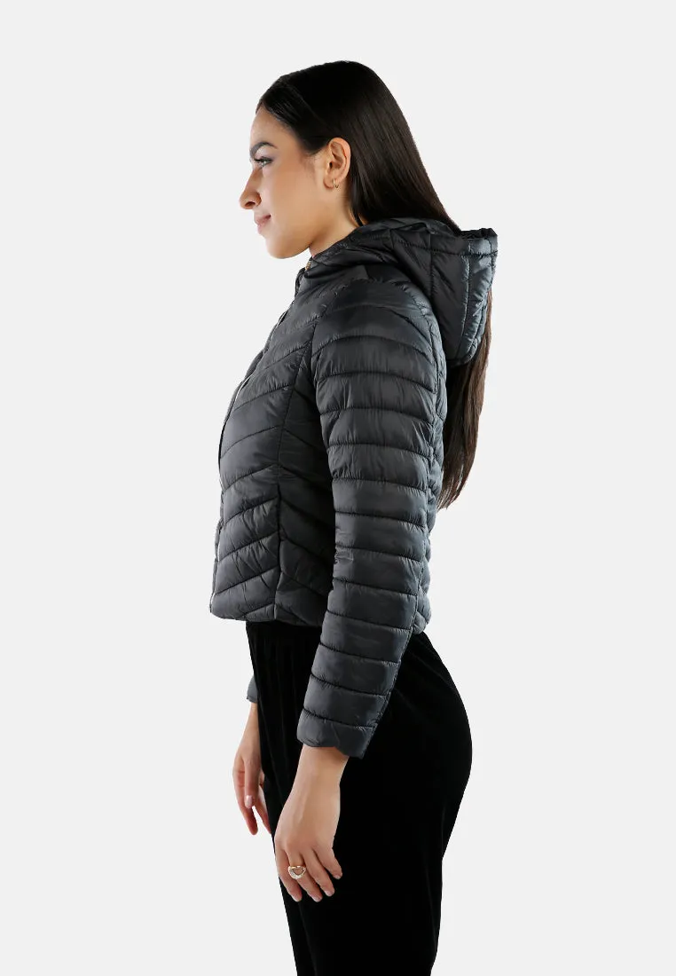 Chevron Pattern Puffer Hoodie