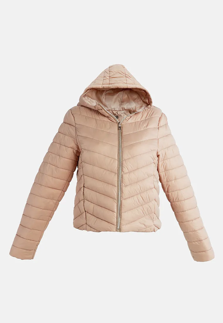 Chevron Pattern Puffer Hoodie