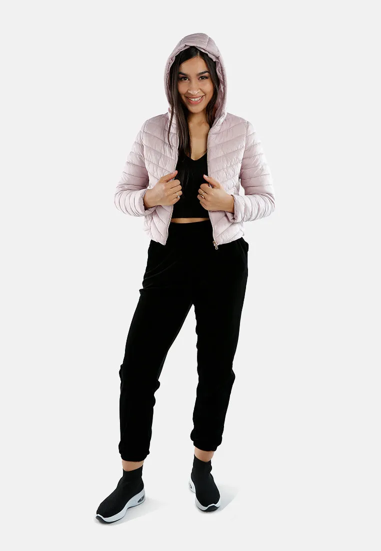 Chevron Pattern Puffer Hoodie