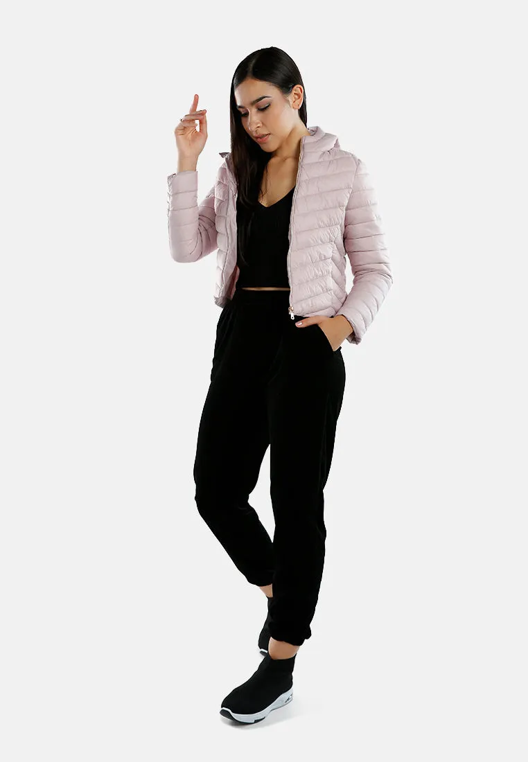 Chevron Pattern Puffer Hoodie
