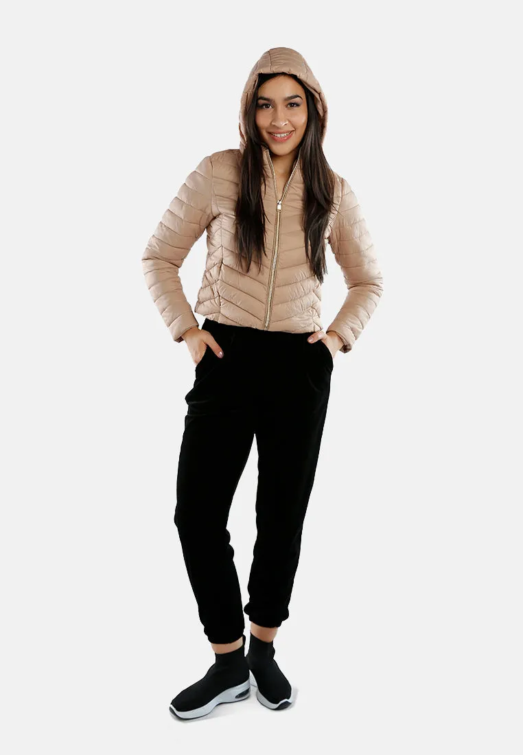 Chevron Pattern Puffer Hoodie