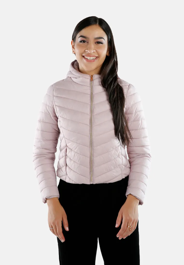 Chevron Pattern Puffer Hoodie