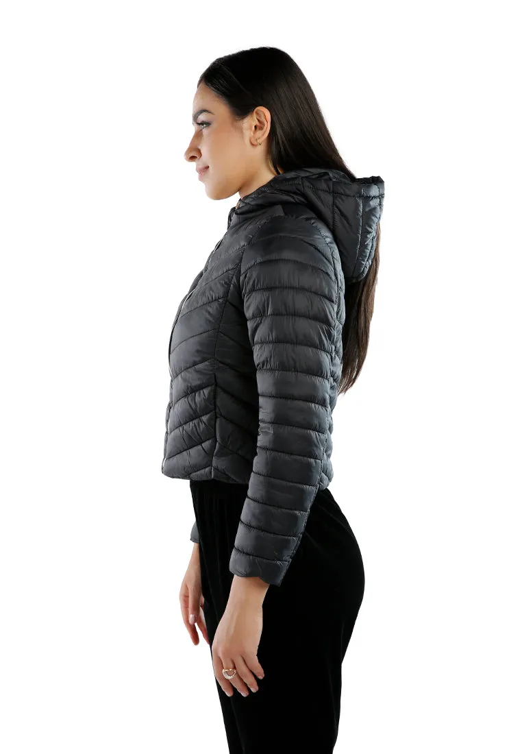 Chevron Pattern Puffer Hoodie
