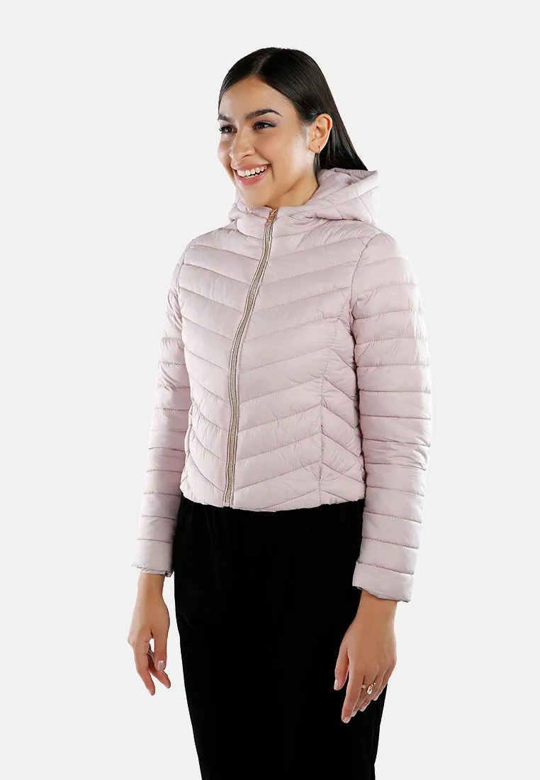 Chevron Pattern Puffer Hoodie