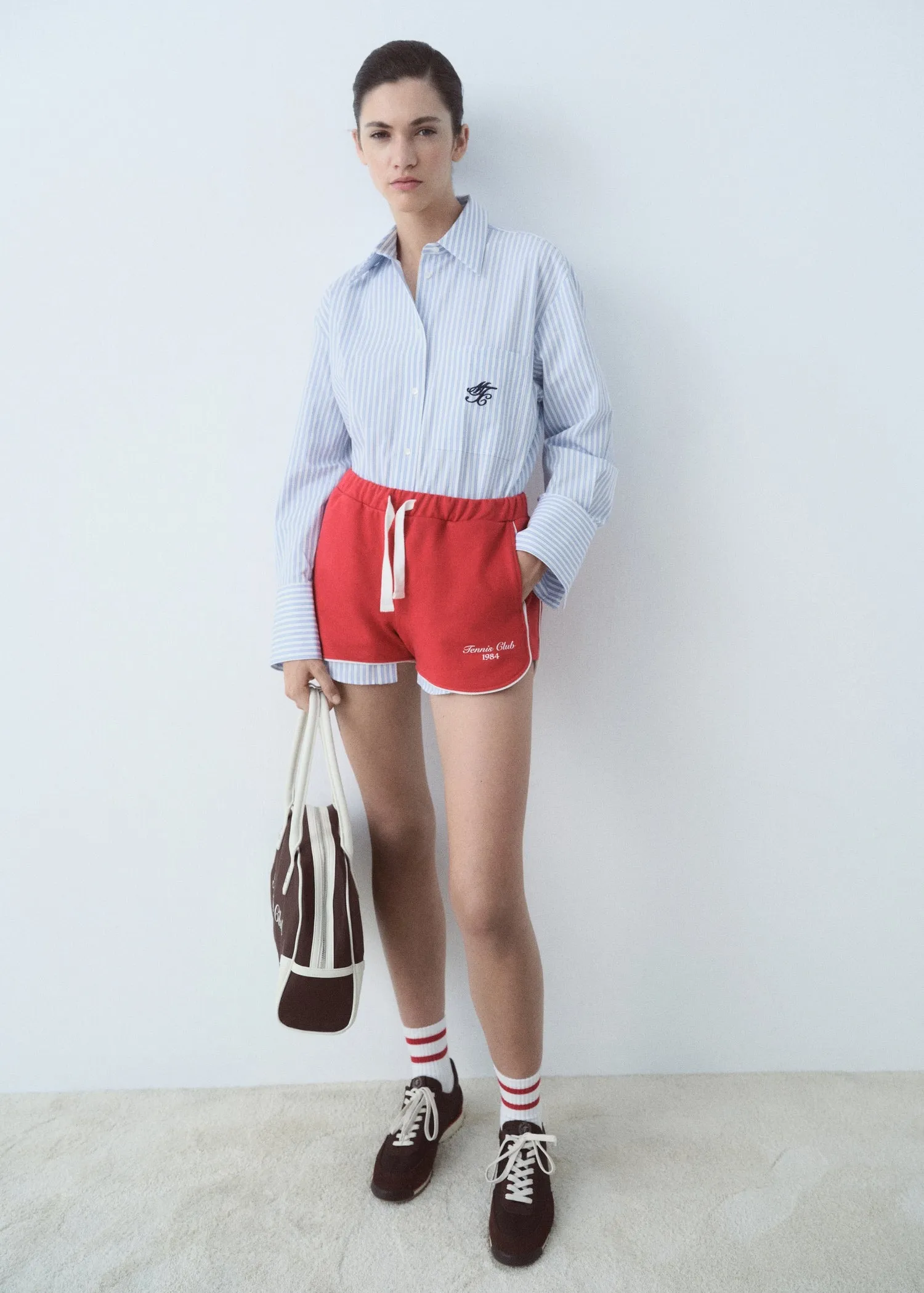 Cotton shorts with printed message