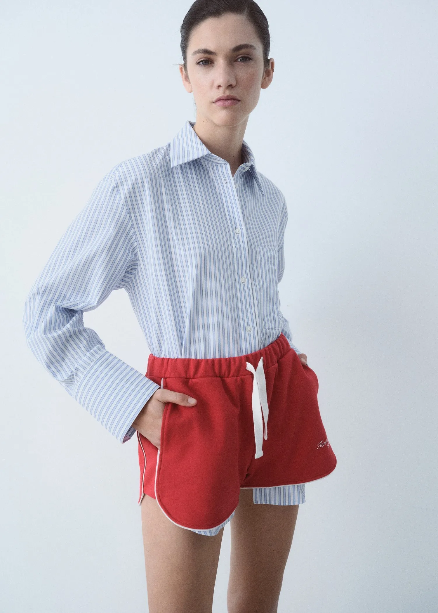 Cotton shorts with printed message