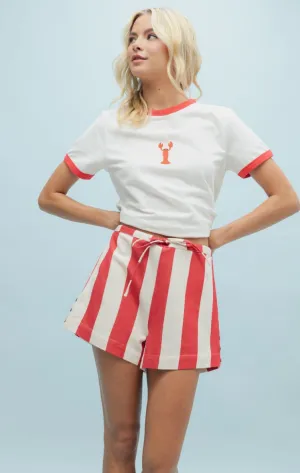Cotton Striped Shorts with Side Button Detail