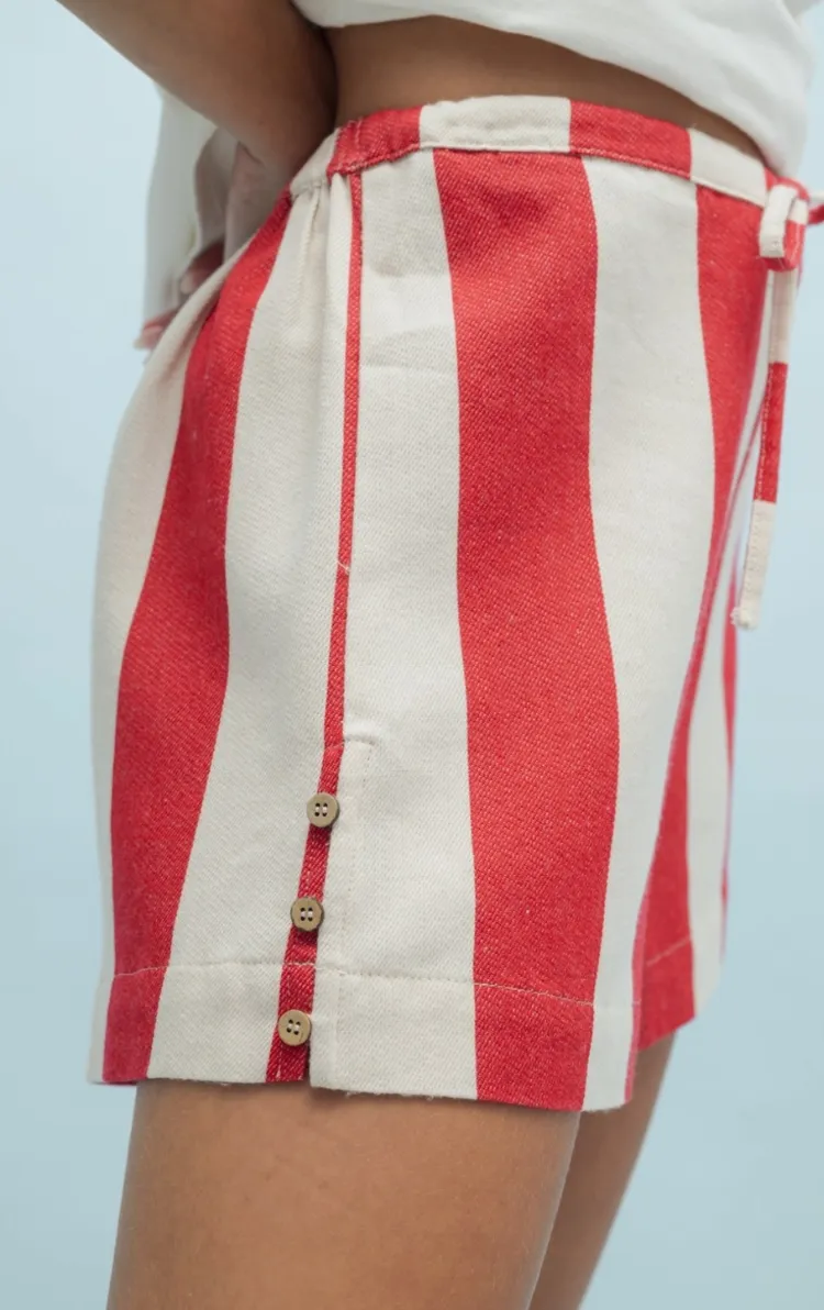 Cotton Striped Shorts with Side Button Detail