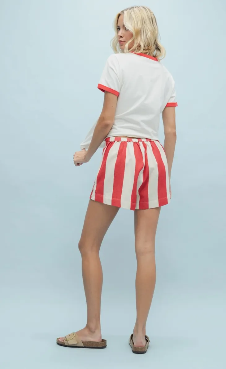 Cotton Striped Shorts with Side Button Detail