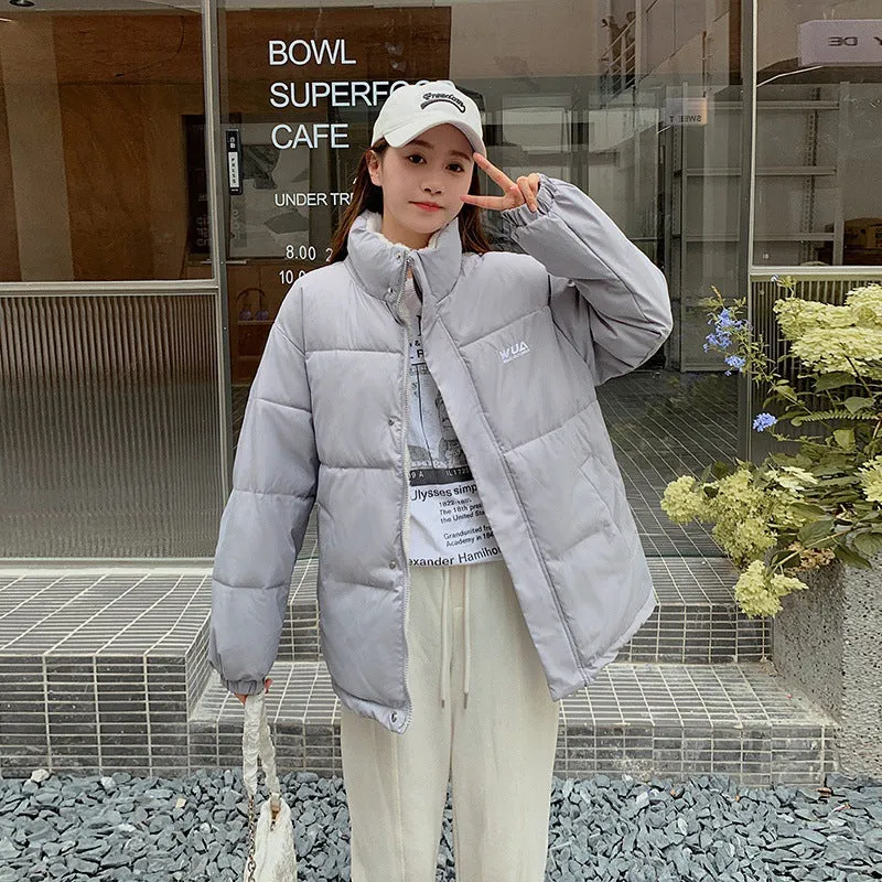 Cozy Thickened Quilted Puffer Jacket with Full Zip and Elastic Band Cuff