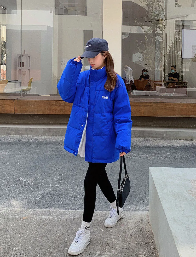 Cozy Thickened Quilted Puffer Jacket with Full Zip and Elastic Band Cuff