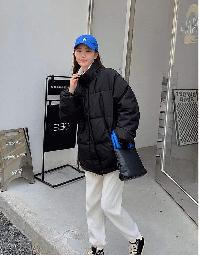 Cozy Thickened Quilted Puffer Jacket with Full Zip and Elastic Band Cuff