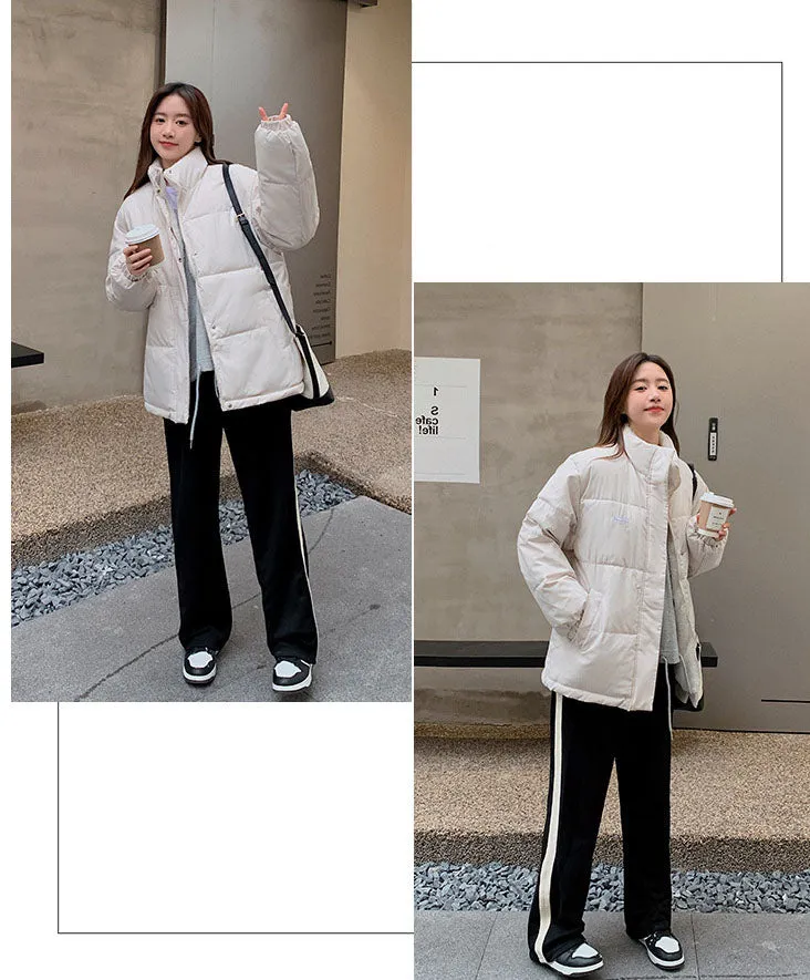 Cozy Thickened Quilted Puffer Jacket with Full Zip and Elastic Band Cuff