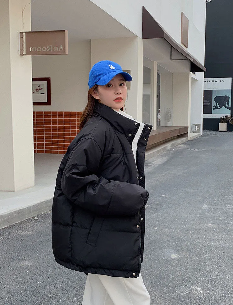 Cozy Thickened Quilted Puffer Jacket with Full Zip and Elastic Band Cuff
