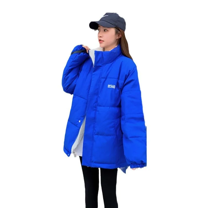 Cozy Thickened Quilted Puffer Jacket with Full Zip and Elastic Band Cuff