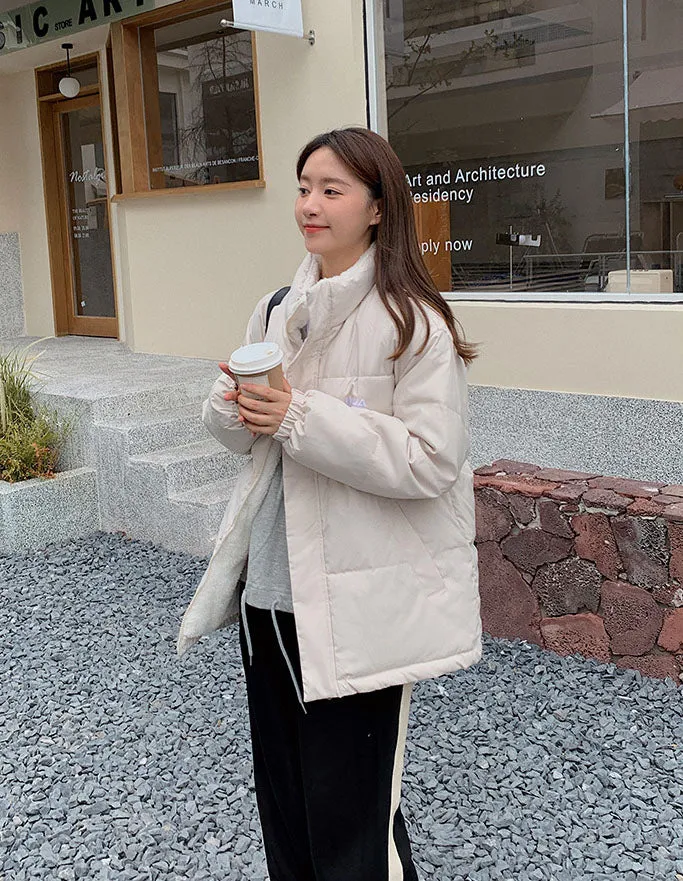Cozy Thickened Quilted Puffer Jacket with Full Zip and Elastic Band Cuff