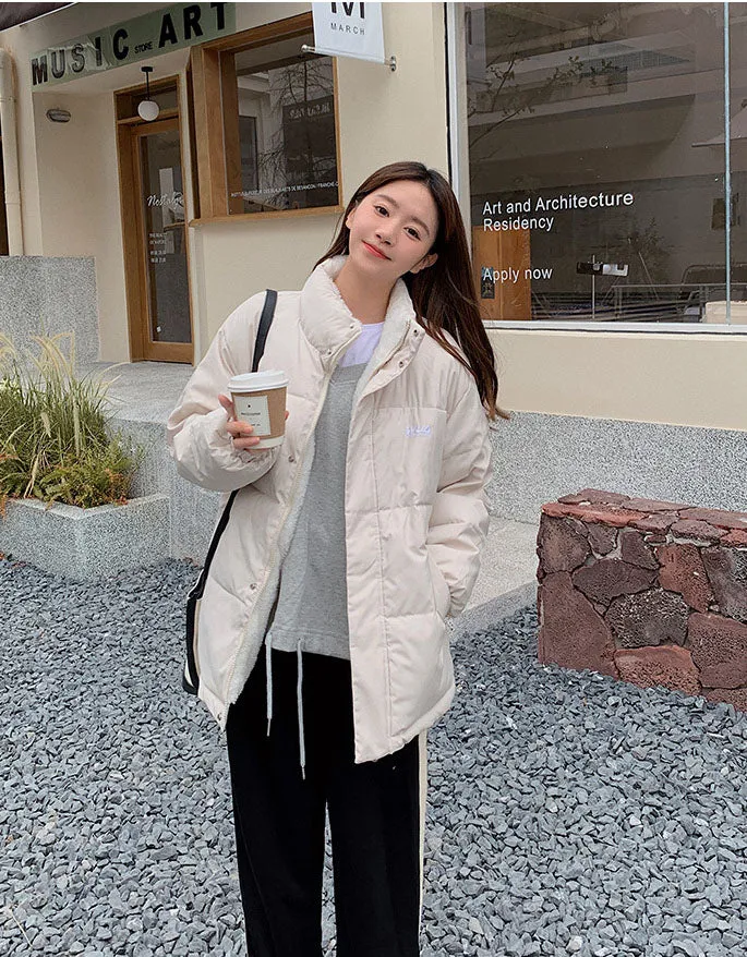 Cozy Thickened Quilted Puffer Jacket with Full Zip and Elastic Band Cuff