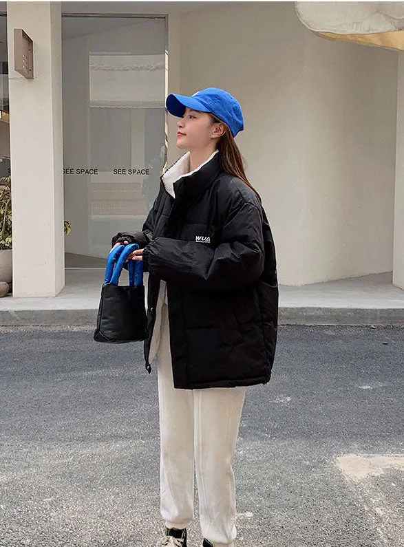 Cozy Thickened Quilted Puffer Jacket with Full Zip and Elastic Band Cuff