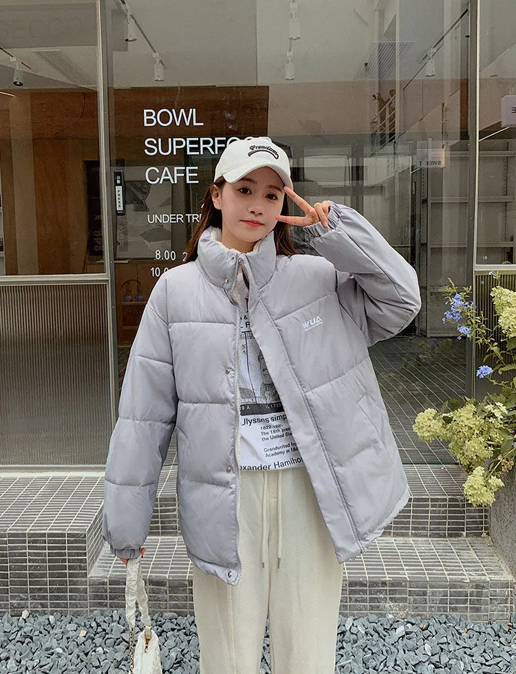Cozy Thickened Quilted Puffer Jacket with Full Zip and Elastic Band Cuff