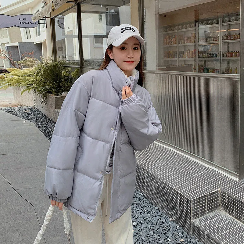 Cozy Thickened Quilted Puffer Jacket with Full Zip and Elastic Band Cuff
