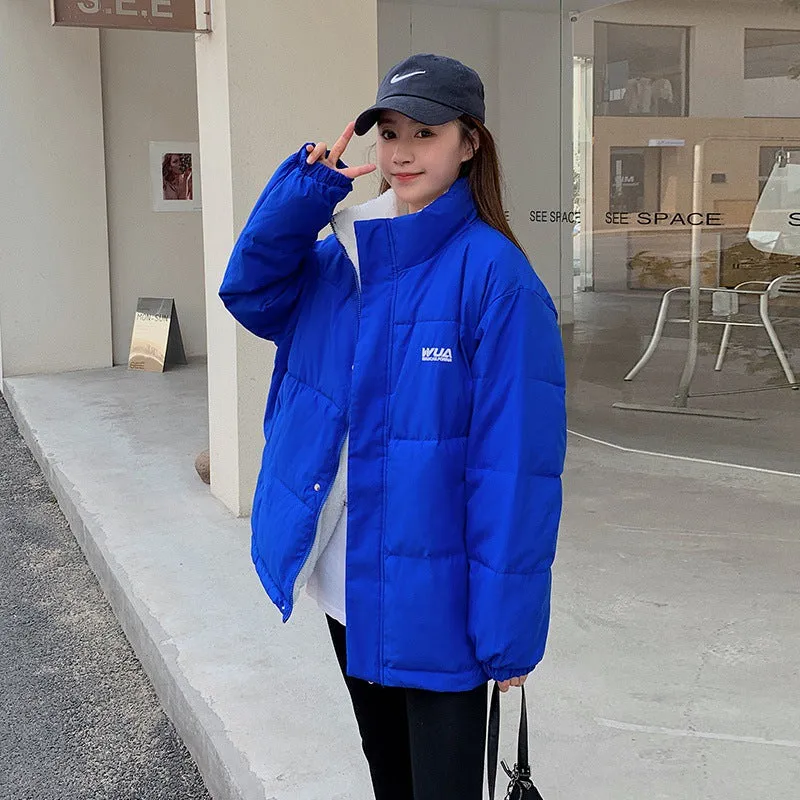 Cozy Thickened Quilted Puffer Jacket with Full Zip and Elastic Band Cuff