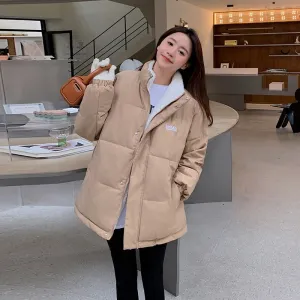 Cozy Thickened Quilted Puffer Jacket with Full Zip and Elastic Band Cuff