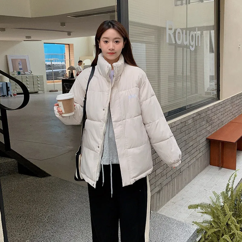 Cozy Thickened Quilted Puffer Jacket with Full Zip and Elastic Band Cuff