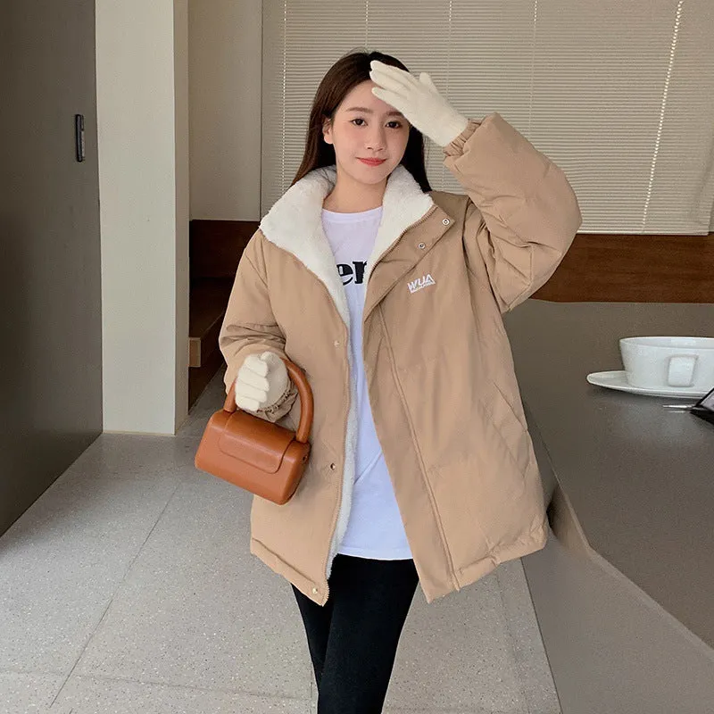 Cozy Thickened Quilted Puffer Jacket with Full Zip and Elastic Band Cuff
