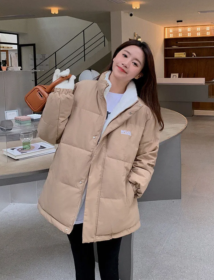 Cozy Thickened Quilted Puffer Jacket with Full Zip and Elastic Band Cuff