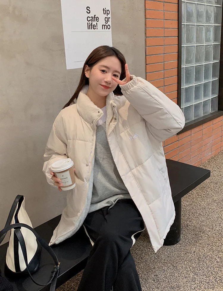 Cozy Thickened Quilted Puffer Jacket with Full Zip and Elastic Band Cuff