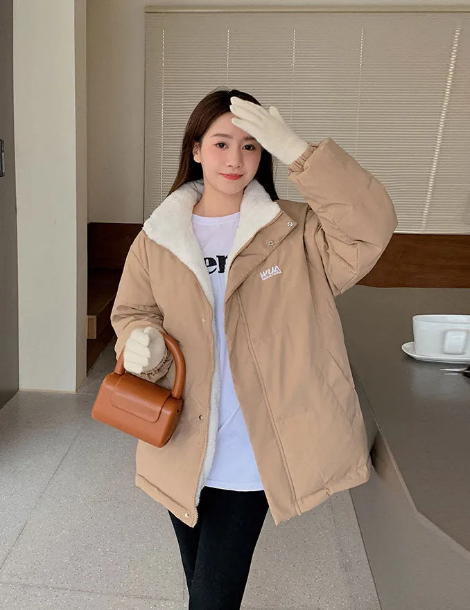 Cozy Thickened Quilted Puffer Jacket with Full Zip and Elastic Band Cuff