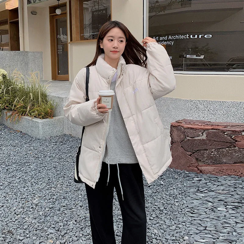 Cozy Thickened Quilted Puffer Jacket with Full Zip and Elastic Band Cuff