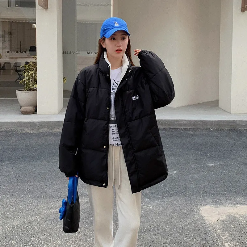 Cozy Thickened Quilted Puffer Jacket with Full Zip and Elastic Band Cuff