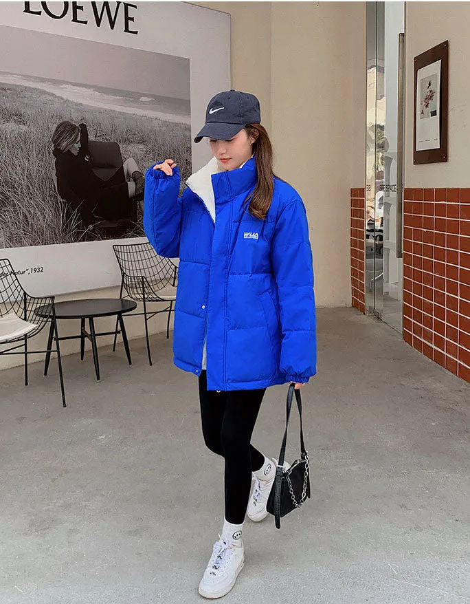 Cozy Thickened Quilted Puffer Jacket with Full Zip and Elastic Band Cuff