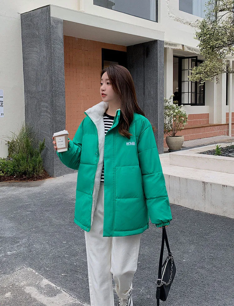 Cozy Thickened Quilted Puffer Jacket with Full Zip and Elastic Band Cuff