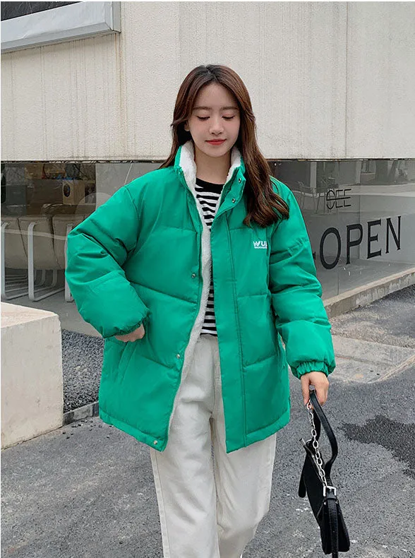 Cozy Thickened Quilted Puffer Jacket with Full Zip and Elastic Band Cuff