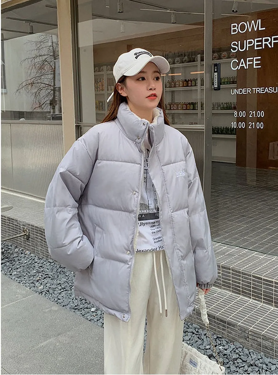 Cozy Thickened Quilted Puffer Jacket with Full Zip and Elastic Band Cuff