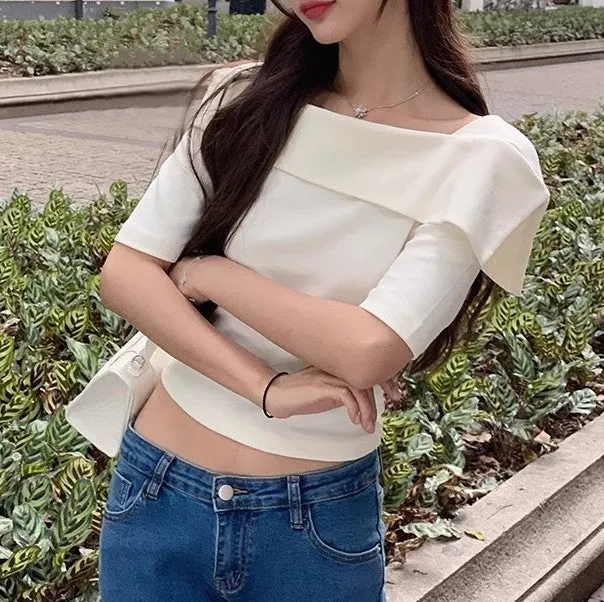 Cream Off-Shoulder Detailed Knit Top
