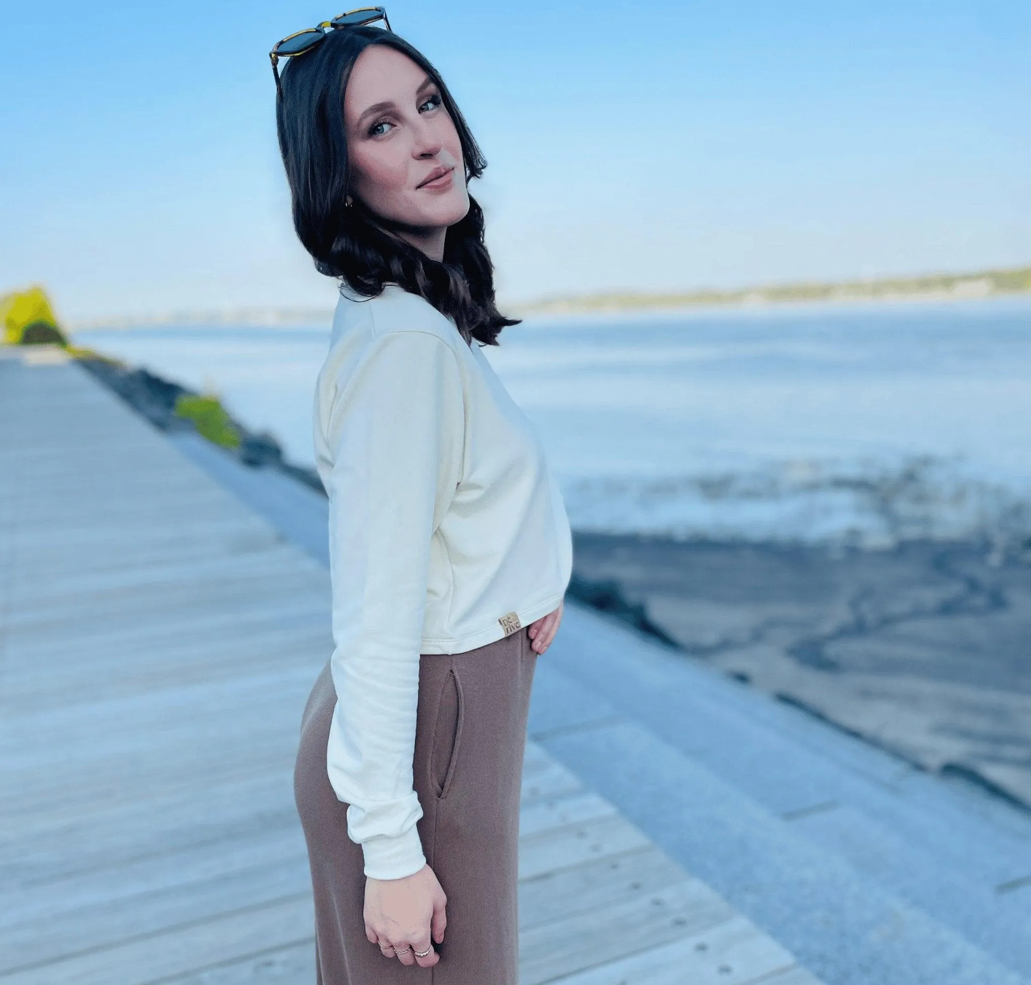 Crop top manches longues bambou fleece «Ivoire»