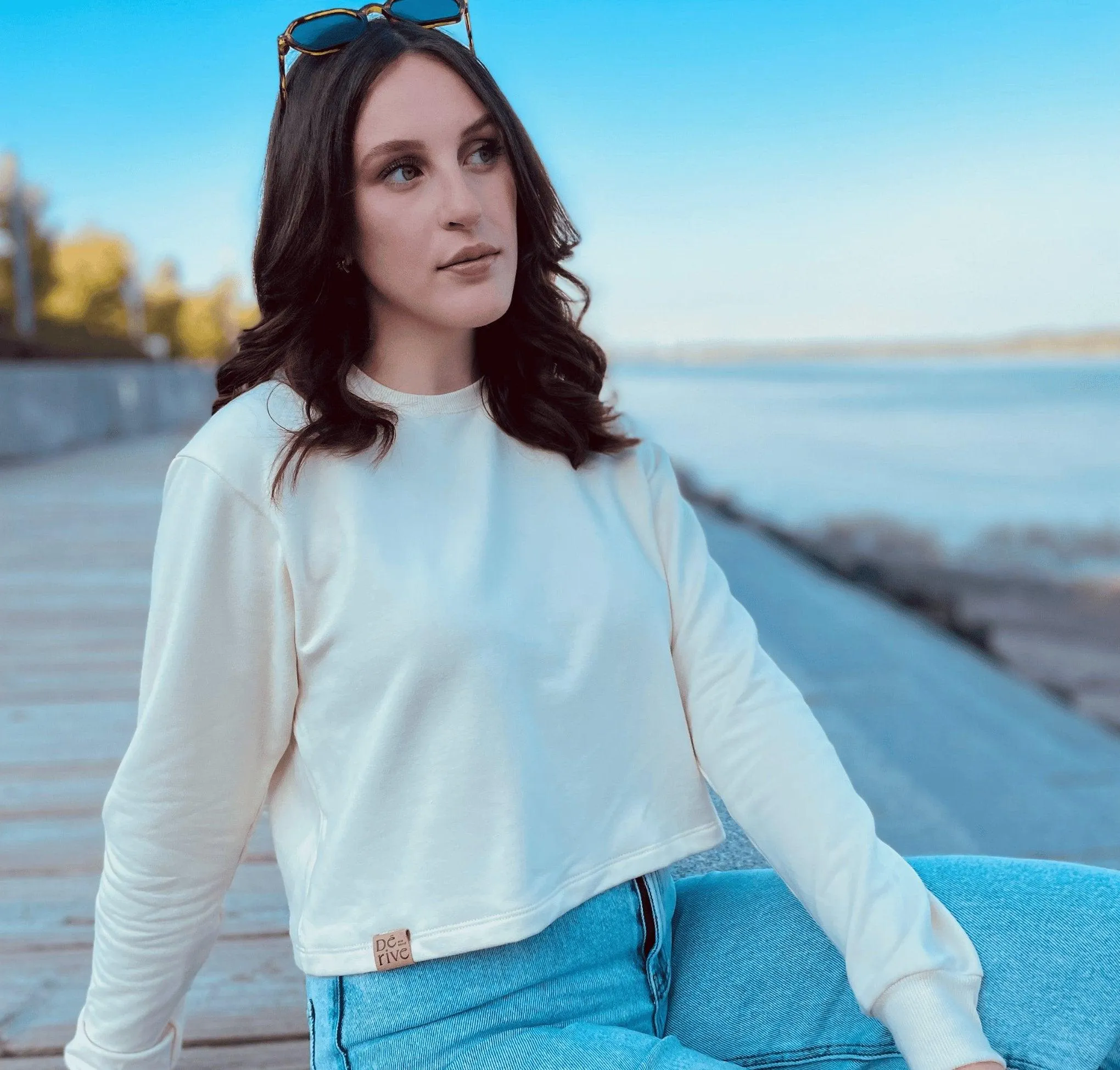 Crop top manches longues bambou fleece «Ivoire»