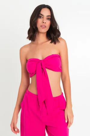 Crop top strapless escote corazón con nudo