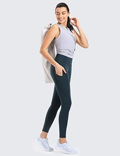 CRZ YOGA Women's Naked Feeling Workout Leggings 25 Inches - High Waisted Yoga Pants with Side Pockets Dark Green