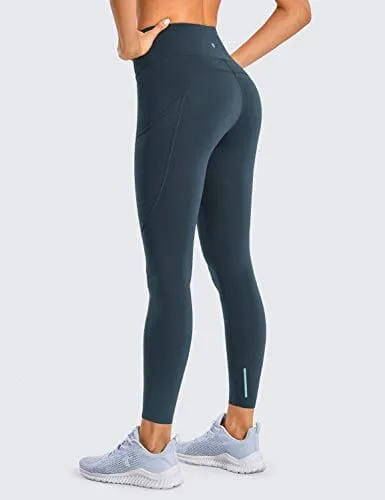 CRZ YOGA Women's Naked Feeling Workout Leggings 25 Inches - High Waisted Yoga Pants with Side Pockets Dark Green