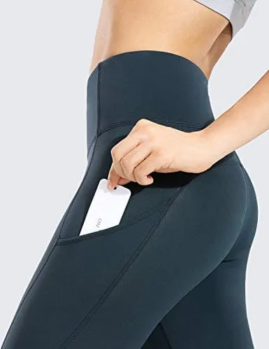 CRZ YOGA Women's Naked Feeling Workout Leggings 25 Inches - High Waisted Yoga Pants with Side Pockets Dark Green
