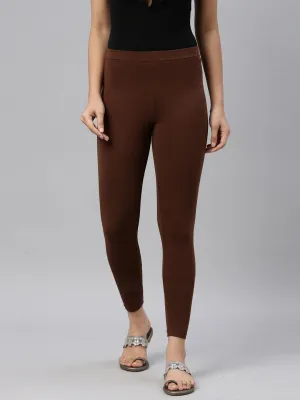 Dark Brown Cotton Stretch Ankle Length Leggings