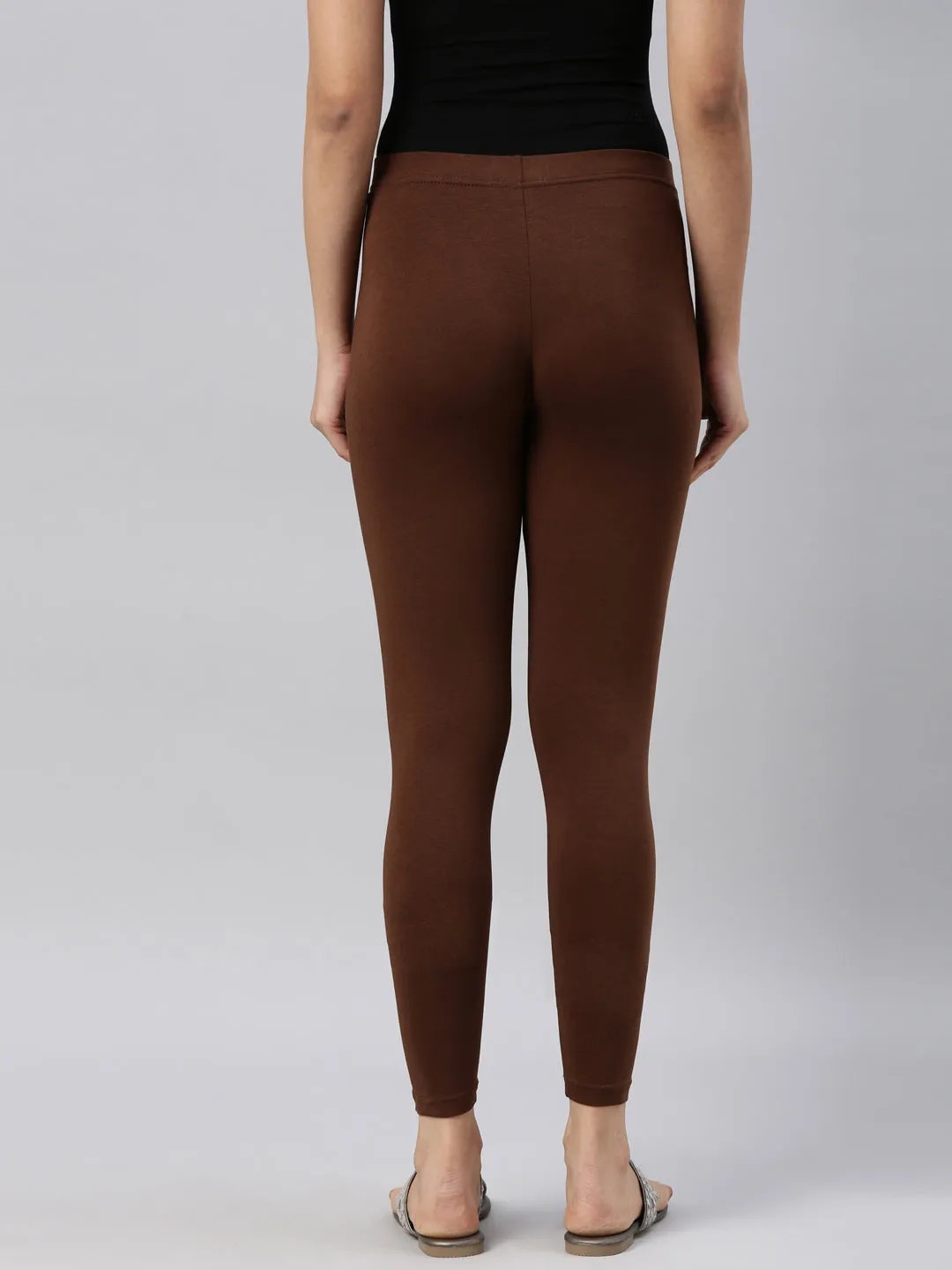 Dark Brown Cotton Stretch Ankle Length Leggings